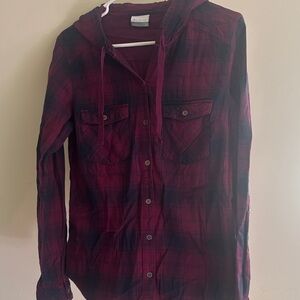 Columbia Burgundy and Navy Plaid Shirt